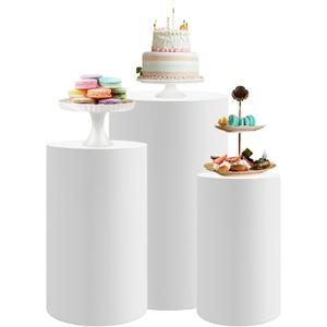 3 Pcs Cylinder Stands for Party, Large White Cake Pedestal Stand, Round Reusable Dessert Display Tables for Birthday Wedding Baby Shower Party Decoration
