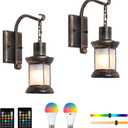 HMVPL Rustic Battery Operated Wall Sconce Set of 2, Wireless Wall Sconces with Remote Control, Rechargeable RGB Bulbs, Dimmable Retro Wall Lamp for Bedroom, 8 Colors Vintage Wall Light for Living Room