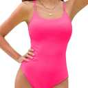 ZAFUL Women's One Piece Swimsuit Ribbed Open Back Bathing Suit Tummy Control Scoop Neck Adjustable Straps High Cut Swimwear (0-seashell Pink) Small