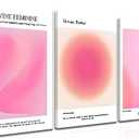 Trendy Aesthetic Canvas Wall Art Aesthetic Set of 3 | Pink Gradient Aura Angel Posters Prints Room Decor | Pink Wall Art Decor for Bedroom, Living Room - Framed 16x24 Inch