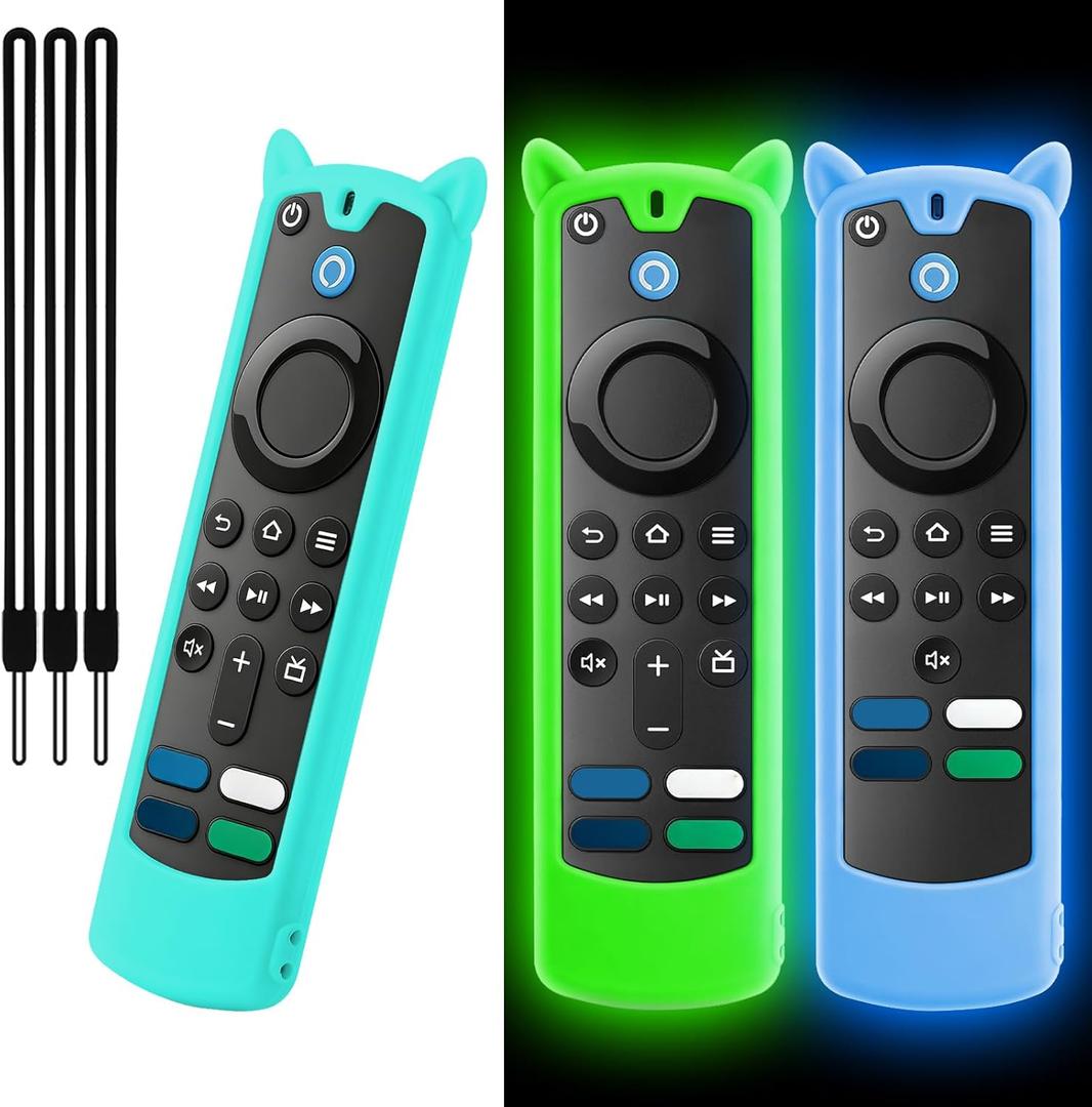 Wevove [3 Pack] Fire Stick Remote Cover for Alexa Voice Remote 4k/Lite(3rd Gen) 2021 Release, Fire TV Stick Case, Anti Slip Silicone Sleeve with Wrist Strap(Sky Blue+Glow Green/Blue)