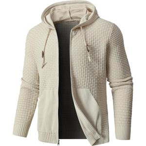 Zaitun Men's Full Zip Up Hooded Cardigan Sweater with Pockets (Medium, Khaki)