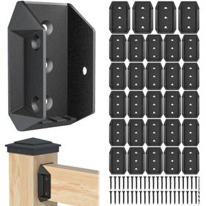 30 Pcs Aluminum Deck Railing Bracket Connectors for 2x4 (Actual 1 " x 3 ") Wood Post, Ultra-Durable Railing Connector with 180pcs Deck Screws for Wooden Stair Fence Railing