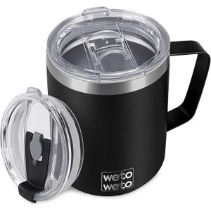 WETOWETO Coffee Mug with Handle, 14oz Insulated Stainless Steel Reusable Coffee Cup, Double Wall Coffee Travel Mug, Powder Coated Black