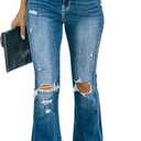 KUNMI Women's Flare Bell Bottom Jeans High Waisted Wide Leg Bootcut Jeans Stretchy Denim Pants (16, Ff005-dark Blue)