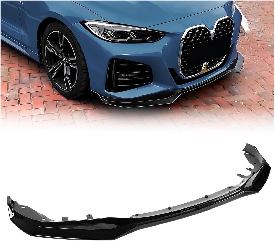 Front Bumper Lip Splitter Compatible with 2021-2025 BMW 4 Series G22 G23 430i 440i M440 (M Sport Models), Gloss Black Air Dam Spoiler Lower Chin 3Pcs