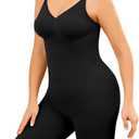 Shapewear Tummy Control BodySuit Seamless Body Shaper Butt Lift Full Body Suit (Medium-Large, Mid Thigh Black)