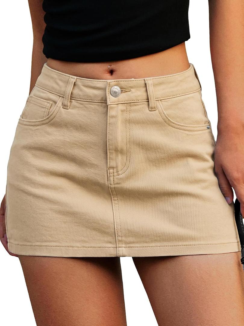 ELLEVEN Denim Mini Skirt for Women, Jean Skirt with Shorts Underneath (L)