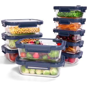 10-Pack Glass Food Storage Containers with Tempered Glass Lids – Borosilicate, Airtight, Oven-Safe (-4°F~950°F), BPA-Free, 4.4 & 1.6 Cup, Leak-Proof, Dishwasher Safe (Blue)