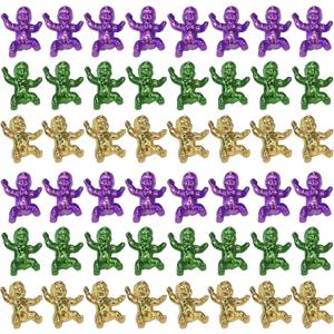 Mardi Gras King Cake Babies 1.2inch Mini Plastic Babies Metallic Gold Purple Green Mardi Gras Babies for King Cake Tiny Baby Figurines for Ice Cube Baby Shower Games Mardi Gras Cake Decorations (48)