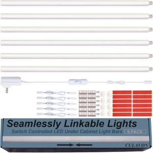 Under Cabinet Lights, Plug in, Seamlessly Linkable 12 Inch, 6 Bars+Switch+Extensions, Under Counter Lighting for Kitchen, Closet, Safe, Shelf, Display Case, LED 5000k Daylight