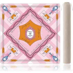 Pink Champagne Coquette Mahjong Mat for Table with Rules, 31.5x31.5 Inch