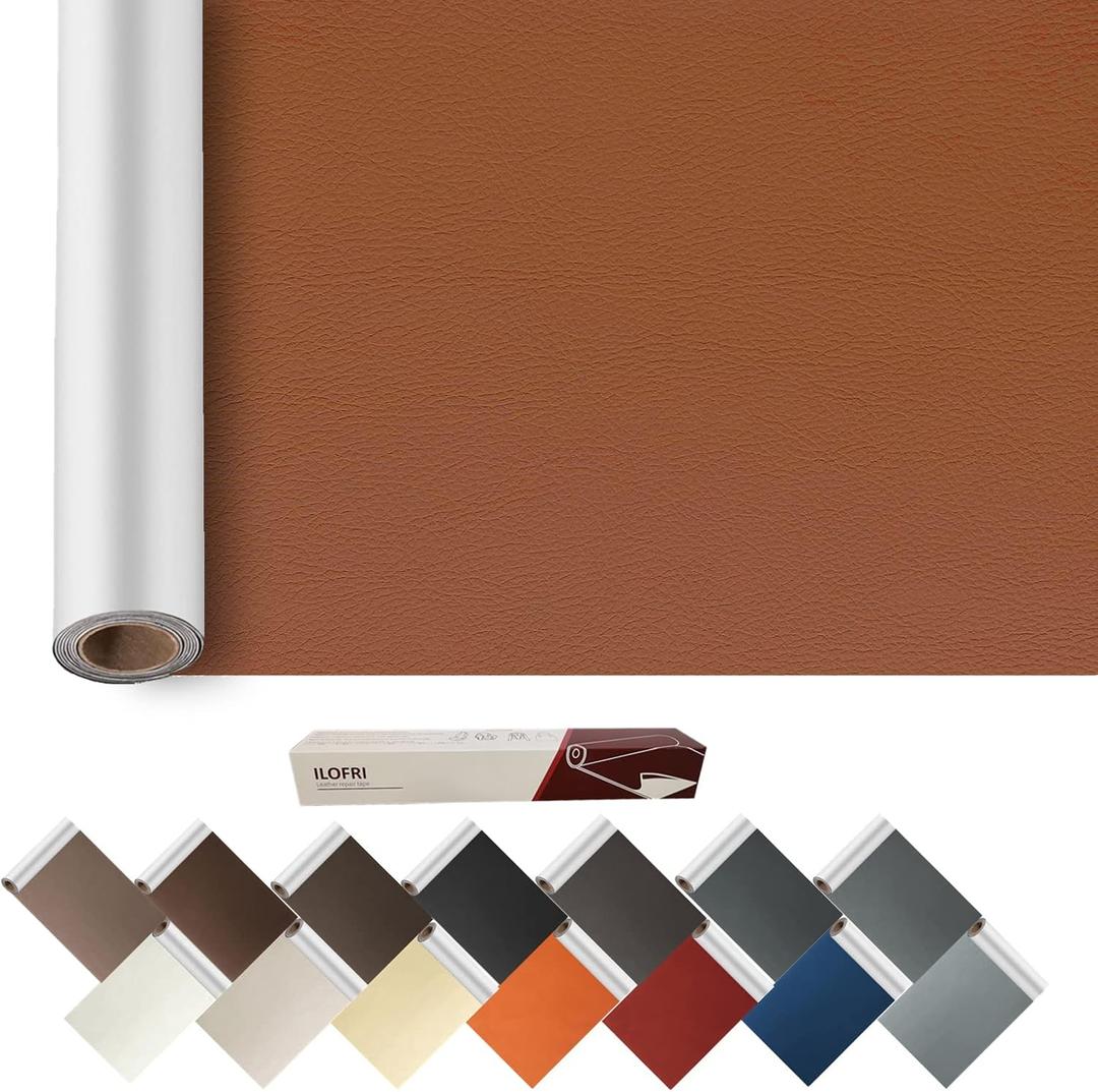 ILOFRI 60x17 inch Self Adhesive Leather and Vinyl Repair Patch for Couch, Vinyl Patch Kit for Car Seat, Boat Seats, Furniture. Leather Upholstery Repair Tape - Light Brown #2