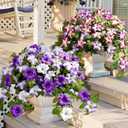 Waipfaru Artificial Flowers for Outdoors, 2Pcs Artificial Petunias UV Resistant Realistic Silk Petunias Fake Flowers for Indoor Outdoor Planters Home Garden Yard Porch Balcony Window Decor, Purple