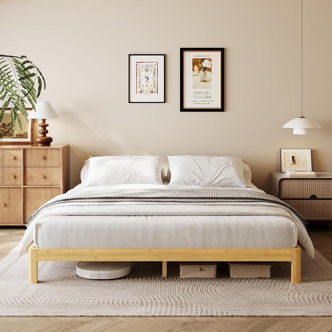 10 Inch King Size Wood Bed Frame with Storage & Round Leg