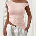 Womens 2025 Summer Off The Shoulder Crop Tops Sleeveless One Shoulder Ruched Asymmetrical Y2k Going Out Tank Top (Pink, L)