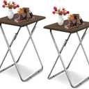 Tv Trays, Folding Tray Table, Dinner Tray Table with No Assembly Required&Sturdy, Foldable Snack Eating Trays Table for Living Room, 2PCS (Walnut)