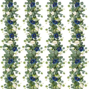 TOCHGREEN 4 Pack Artificial Eucalyptus Flower Garland with White and Blue Roses, Fake Rose Flower Greenery Garland Floral Vines for Wedding Home Party Table Runner Decor (Blue White, 4PCS)