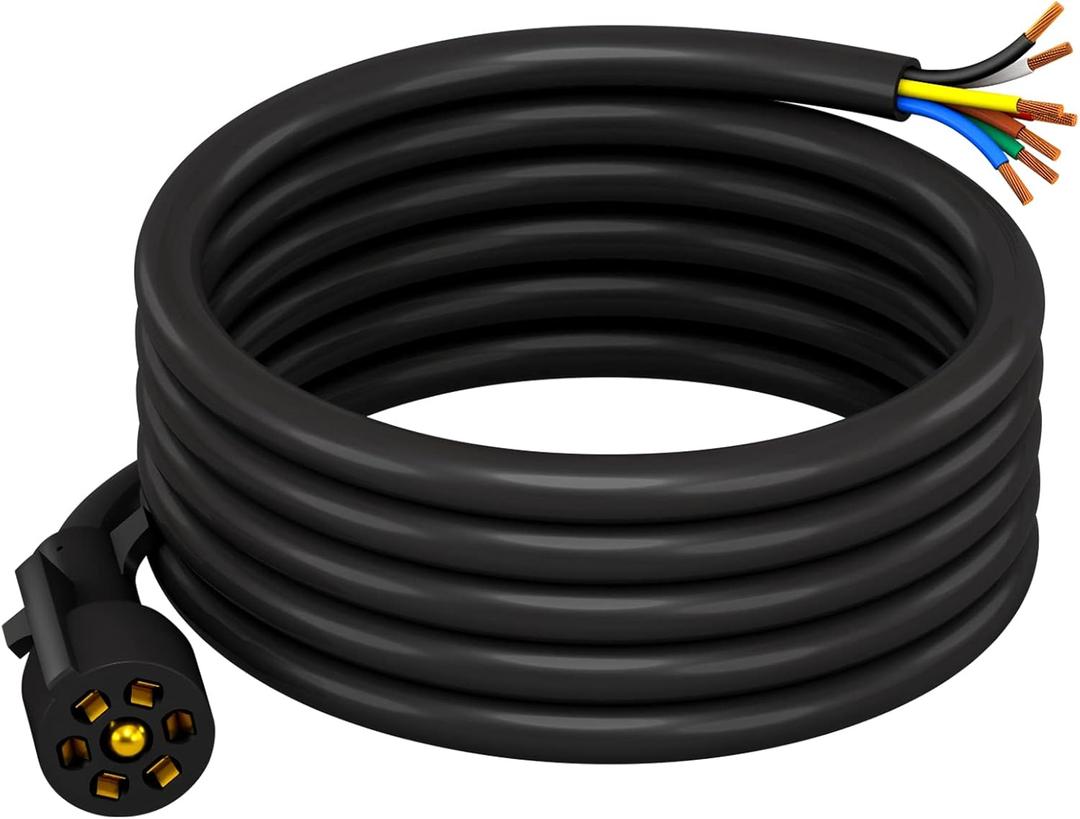 CheeMuii 7 Way Trailer Cord Heavy Duty 8 FT Trailer Wiring Harness Kit 7 Pin Trailer Plug Inline Wire Harness Cable for Trailers RVs Campers