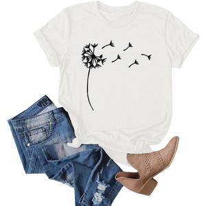 Cicy Bell Women's Dandelion Print T Shirts Cute Graphic Tees Short Sleeve Summer Cotton Tee Tops (Large)