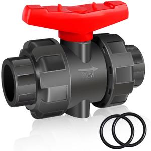 2 inch Union Ball Valve Heavy Duty SCH80 UPVC Full Flow Shut Off Control Valve with Double True Union Slip Socket Connection Full Port, Swimming Pool Plastic Valve, for Water System