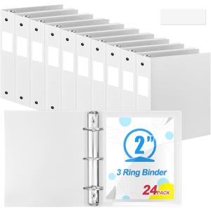 Henoyso 24 Pack 3 Ring Binder 2 Inch Binder for School Office, White