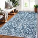Vintage 4x6 Area Rug, Blue and White Entryway Rug Non-Slip, Washable Living Room Rug Thin Printed Faux Wool Floor Super Soft Carpet Throw Rugs for Bedroom Dining Room Indoor Office
