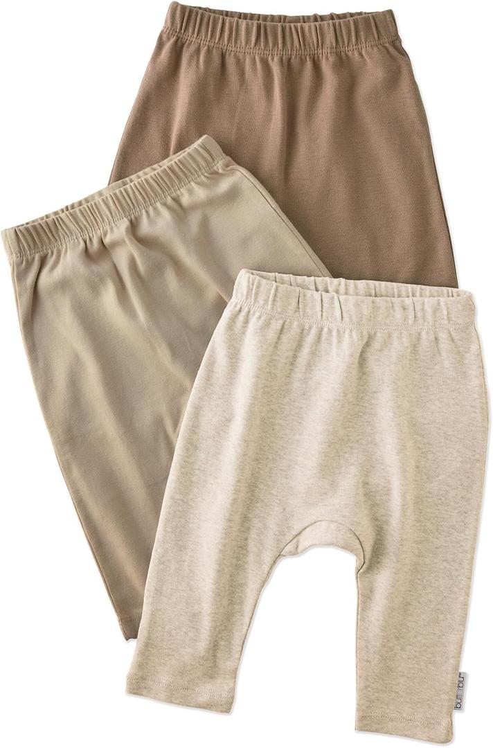 Harlowe 3-Pack Baby Pants 100% Organic Cotton for Baby Boys & Girls (6-9 Months, Natural)