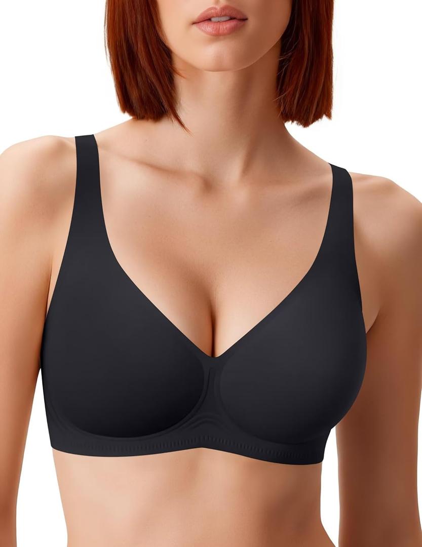Vertvie 2026 Womens Wireless Jelly Bras Push Up Cup-Engineered Support Deep V Lift Bra Seamless No Underwire T-Shirt Bralette (Black, 36B)