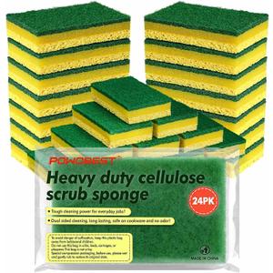 2 x 24 Pack Heavy Duty Scrub Sponges,Multi-Purpose Kitchen Sponge, Efficiently Clean The Surface Stains,Used for Clean Kitchen Pots,Bowls,Bathrooms,Tiles,Wall Good Helper for Home Cleaning