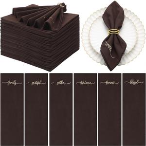 12 Pack Thanksgiving Cloth Napkins Bulk Embroidered Christmas Cloth Napkins Holiday Table Decorations Xmas Party Gifts for Dinners Parties(Brown)
