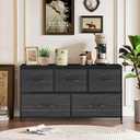 5-Drawer Dresser for Bedroom, Anti-Tip Wide Storage Organizer Fabric Chest of Drawers TV Stand for 45" TV with Wooden Top and Metal Frame for Closet, Living Room, Hallway, Entryway, Charcoal Black, 11.8"D x 39.4"W x 20.9"H