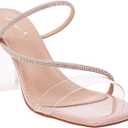 Vivianly Womens Square Toe Clear Rhinestone Strappy Heeled Sandals Transparent Block High Heels Slides Slipper Wedding Dress, 9