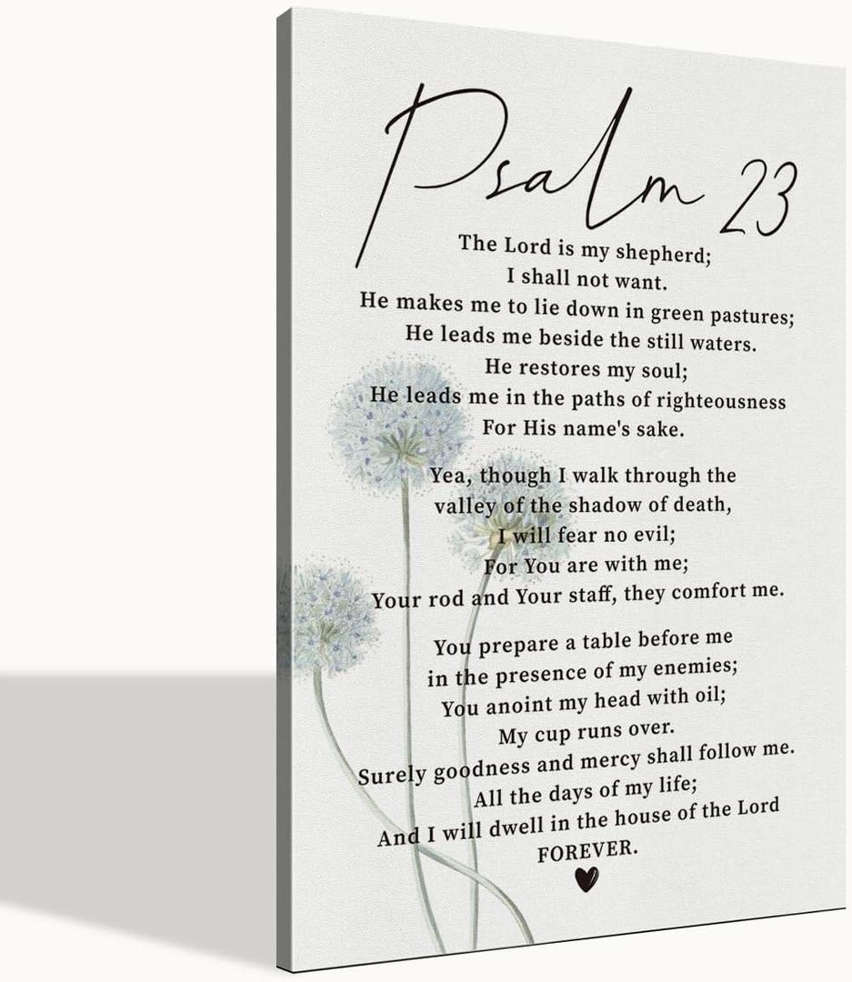 Psalm 23 Wall Art, Psalm 23, Psalms 23 Decor, Scripture Signs Decor, The Lord is My Shepherd, Inspirational Quote Canvas Wall Art, Prayer Room Decor, Christian Wall Decor, Scripture Wall Art 24x16 inches