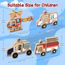 Aizweb Emergency Vehicle Toys,Wooden Police Car, Fire Truck, Ambulance, Helicopter,STEM Kit Fine Motor Blocks Educational Learning Montessori for 4-8 Year Old Boys Girls Community Helper