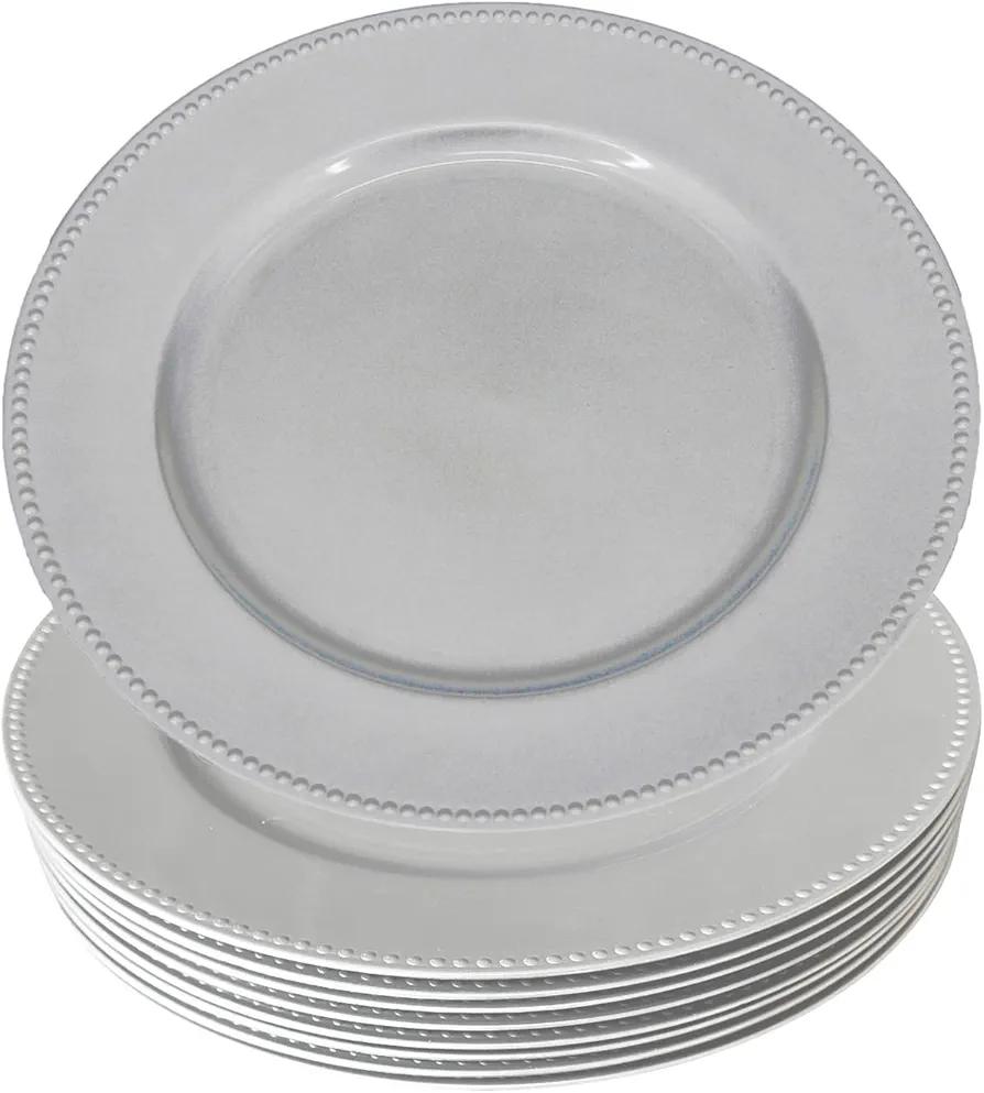 WELMATCH Silver Plastic Peacock Charger Plates - 12 pcs 13 Inch Round Wedding Party Decroation Charger Plates (Peacock Silver, 12)