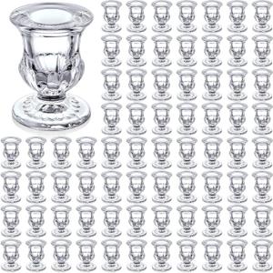 Foaincore 78 Pack Glass Candlestick Holders Bulk 2.5 Inch Taper Candle Holders Small Ritual Candle Stand Table Centerpieces for Wedding Christmas Valentine's Festival Party Dining Decorations (Clear)
