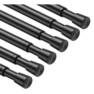 MEXAU 6PCS Small Tension Curtain Rod 27 to 38 Inch,Black Short Curtain Rods No Drilling,Loaded Expandable Spring Curtain Rods for Windows Kitchen,Closet,Cupboard,Door,Bookshelf