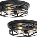 2 Pack Close to Ceiling Light Fixtures, 13 Inch Farmhouse Metal Cage Flush Mount Ceiling Light 3-Lights, Black Industrial Semi Flush Mount Ceiling Light for House Hallway Kitchen Bedroom