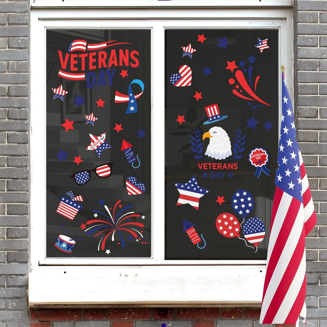 2 x Veterans Day Stickers for Windows 6 Sheets Removable USA Eagle Home Kitchen Decor