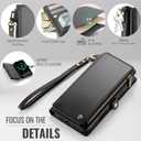 Defencase Compatible with iPhone 17 Case Wallet with RFID Blocking Card Holder for Women and Men, Fashion PU Leather Magnetic Snap Flip Zipper Strap Wallet Phone Case for iPhone 17 6.3", Black