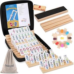 Mexican Train Dominoes Set with Numbers and 8 Wooden Racks, Double 12 Dominos Set for Kids, Adults Travel Domino Train Set with 91 Colored Tiles and Upgrated Hub, Classic Board Games for Family Night