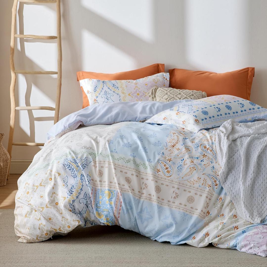 Bedsure Duvet Cover King Size - Reversible Vintage Floral Duvet Cover Set with Zipper Closure, 3 Pieces Winter Sky Bedding Set with 8 Corner Ties and 2 Pillow Shams 20"x36"