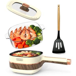 Hot Pot Electric 2.5L Non-Stick Portable Cooker Adjustable Power | Multifunctional Frying Saut Pan Lazy Pot for Cooking Soup Ramen Oatmeal Steak Pasta Compact Dorm Room Apartment and Travel