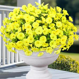 Yastouay Artificial Flowers for Outdoors, 14 Bundles Fake Outdoor Flowers, UV Resistant Artificial Plants & Flowers for Decoration, Yellow Realistic Morning Glory for Outdoor Porch Garden Decoration