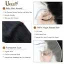 UNEED 13x4 Frontal HD Lace Frontal 18 Inch Body Wave Frontal Human Hair Transparent HD Closure 150% Density Natural Hairline Pre Plucked with Baby Hair Black Color