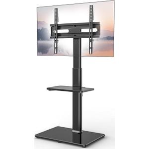 Universal Floor TV Stand with Mount 70 Degree Swivel 9 Level Height Adjustable and Space Saving Design for Most 27 to 65 inch LCD, LED OLED TVs One Shelf (Floor TV Stand with Shelf, Black)