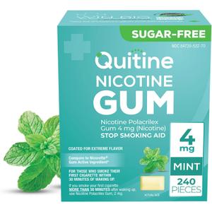 Quitine Nicotine Gum 4mg, Mint Flavor, Stop Smoking Aid Relieve Nicotine Cravings with Effective, Affordable NRT | Long-Lasting Flavor, 240 Count, Traditional Gum to Support Your Quit Journey (4mg Smokes more than 20/day) Quitine Nicotine Gum 4mg, Mint Flavor, Stop Smoking Aid Relieve Nicotine Cravings with Effective, Affordable NRT | Long-Lasting Flavor, 240 Count, Traditional Gum to Support Your Quit Journey (4mg Smokes more than 20/day)