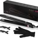 K&K 1 inch Flat Iron 2 in 1 Curler Tourmaline Titanium Hair Straightener 1 inch Plate 4D 360Swivel LED Display for Woman Short Hair Adjustable Temperature Dual Voltage 110v-220v Auto Shut Off