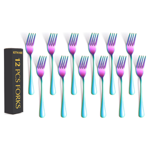 Rainbow Fork Set Of 12 Pieces, Iridescent Silverware Salad Forks, Stainless Steel Cutlery, KITWARE Kitchen Utensils, New Appartment Essential Tableware